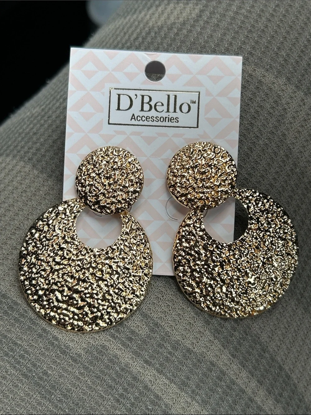 D'Bello Gold Textured Circle Drop Earrings